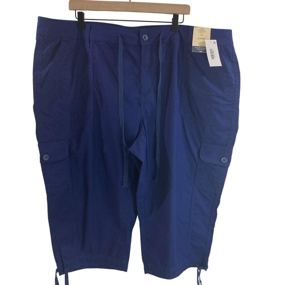 St Johns Bay Women 24W Blue Capri MidRise Adj Waist and Leg Drawstrings New NWT